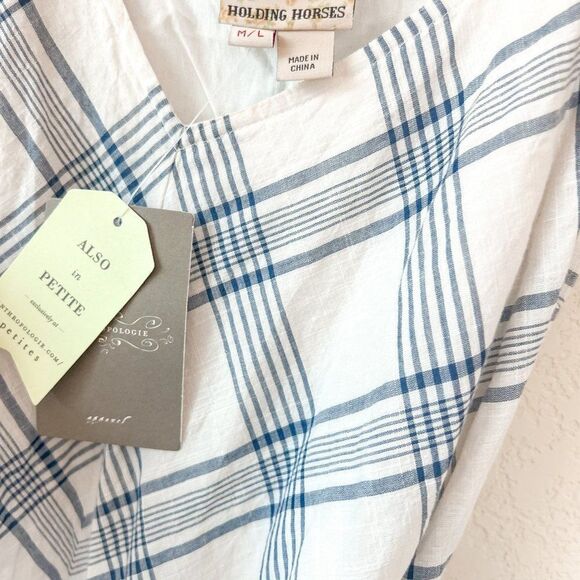 Anthropologie Blue and White Plaid Midi Dress - Picture 4 of 5